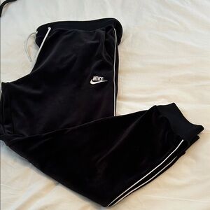 Nike Black Velour Joggers with White Accents